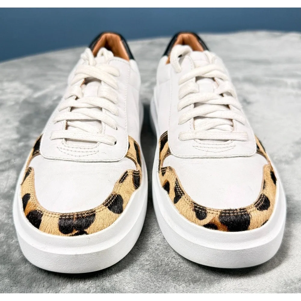 Cole Haan Grand Sneakers Womens 7.5 White Leopard Calf Hair Platform